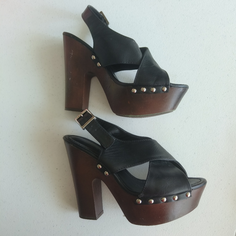 Breckelle's women's platform shoes size 8 Black/brown with open cross toe - Picture 2 of 12